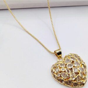 18K Gold Plated Zircon Heart Pendant Snake Chain Set